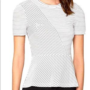 NWT BCBGMax Azria Womens Striped Textured Peplum Top Ivory XS